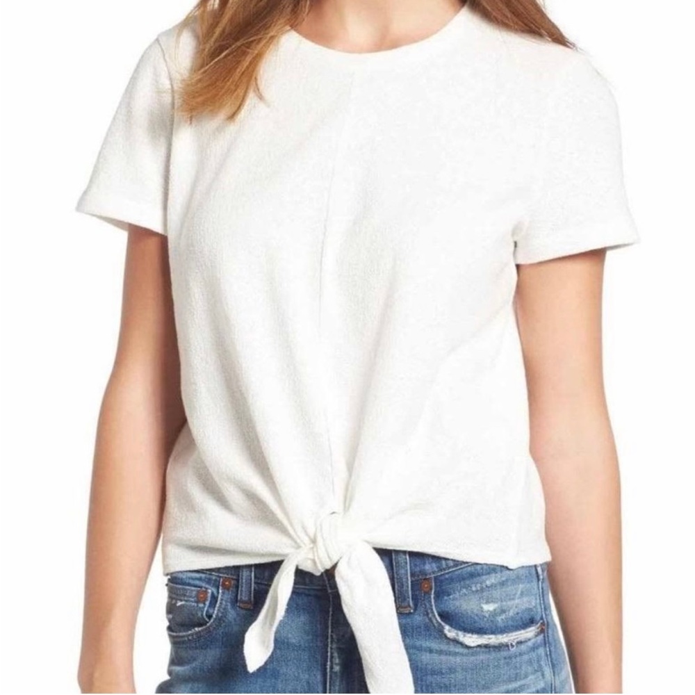 Madewell White Front Knot Shirt